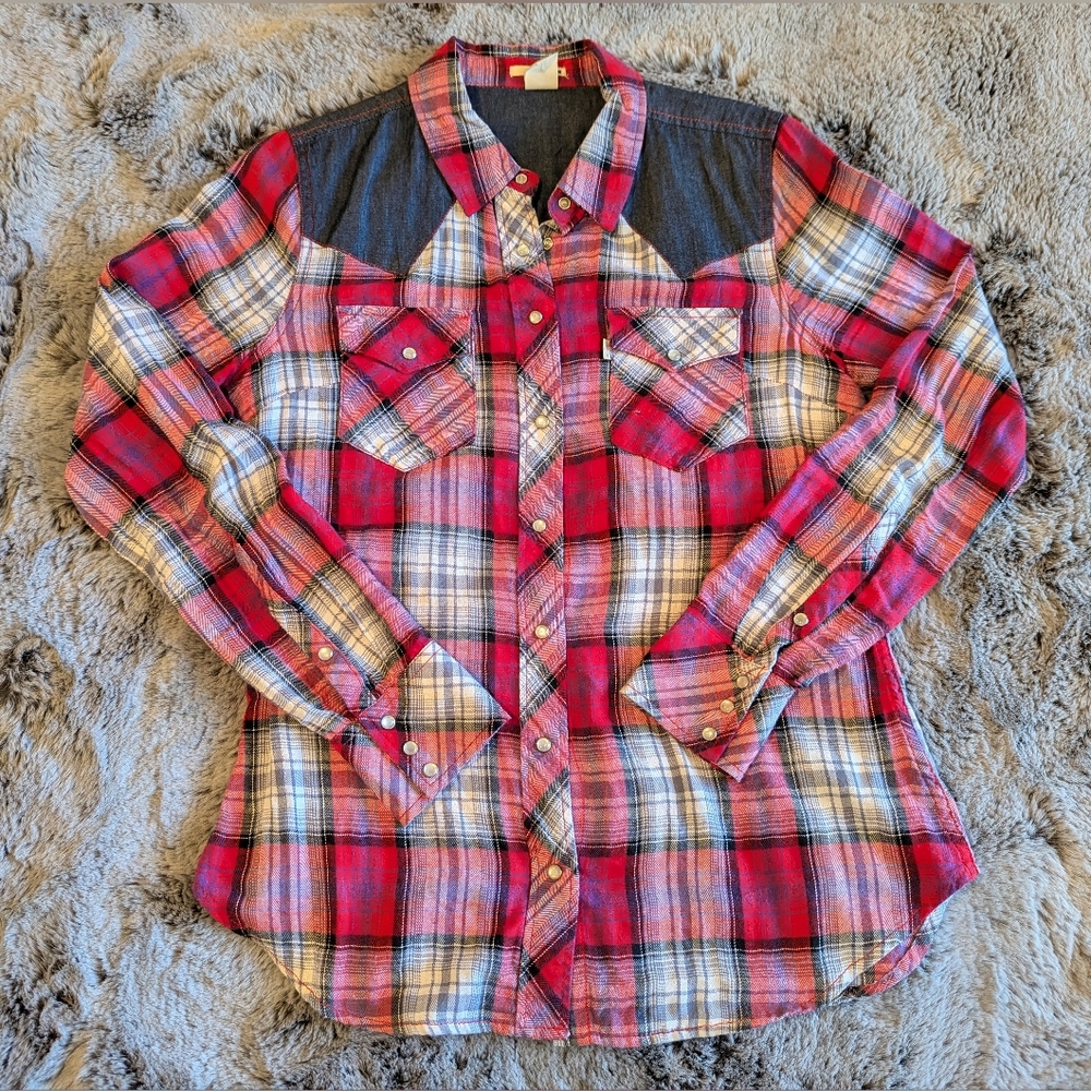 Levi's Red Plaid Western Shirt with Dark Yoke
